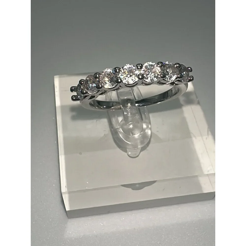Cubic Zirconia Silver Tone Band Ring Size 6